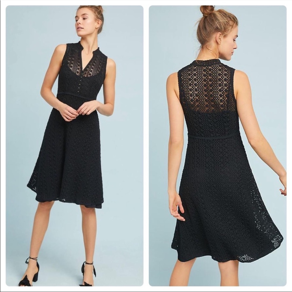 Anthropologie Meadow Rue Black Crochet Midi Dress
